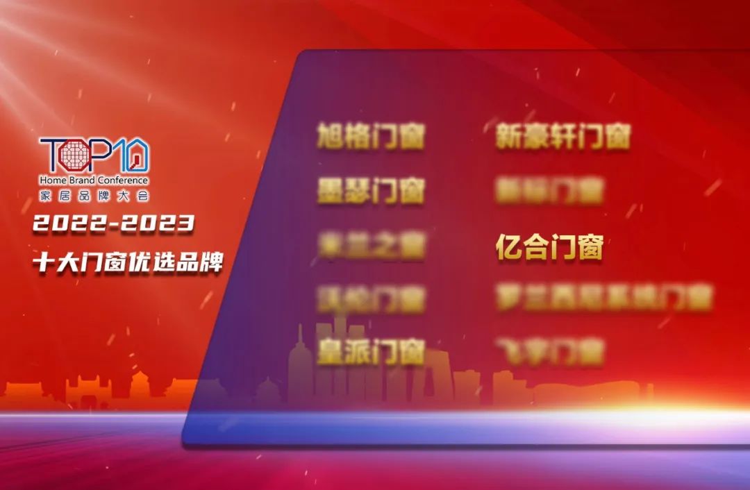 億合門窗榮獲“十大門窗優(yōu)選品牌”稱號